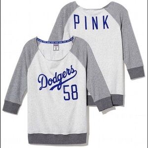 PINK Victoria's Secret Gray and Blue Off-the-Shoulder dodger Sweater